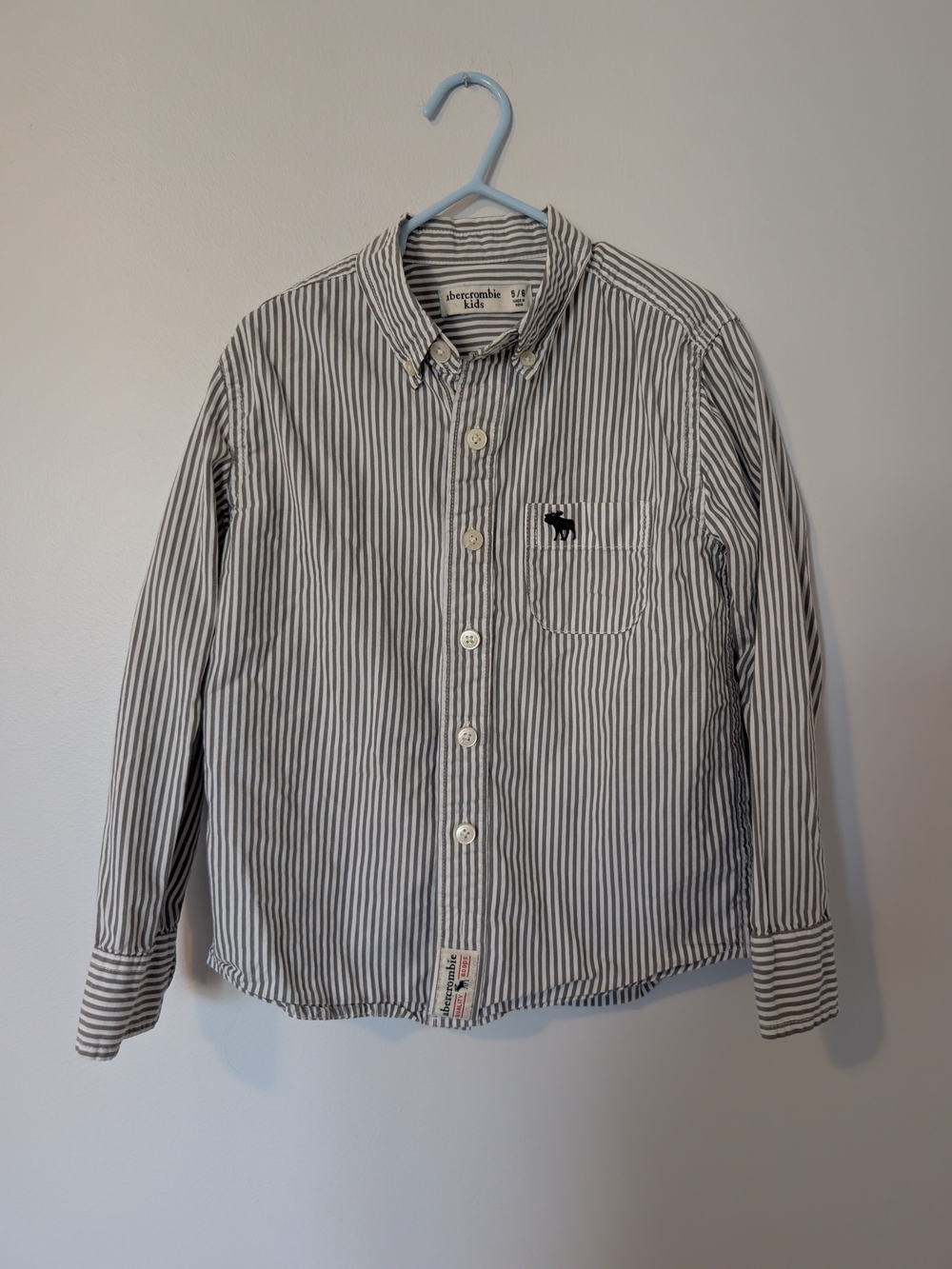 abercrombie kids White and Gray Striped Button-Down Shirt